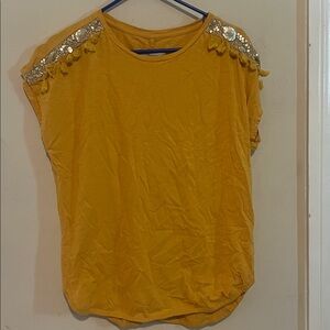 Cupio Mustard Top with Lace Detail